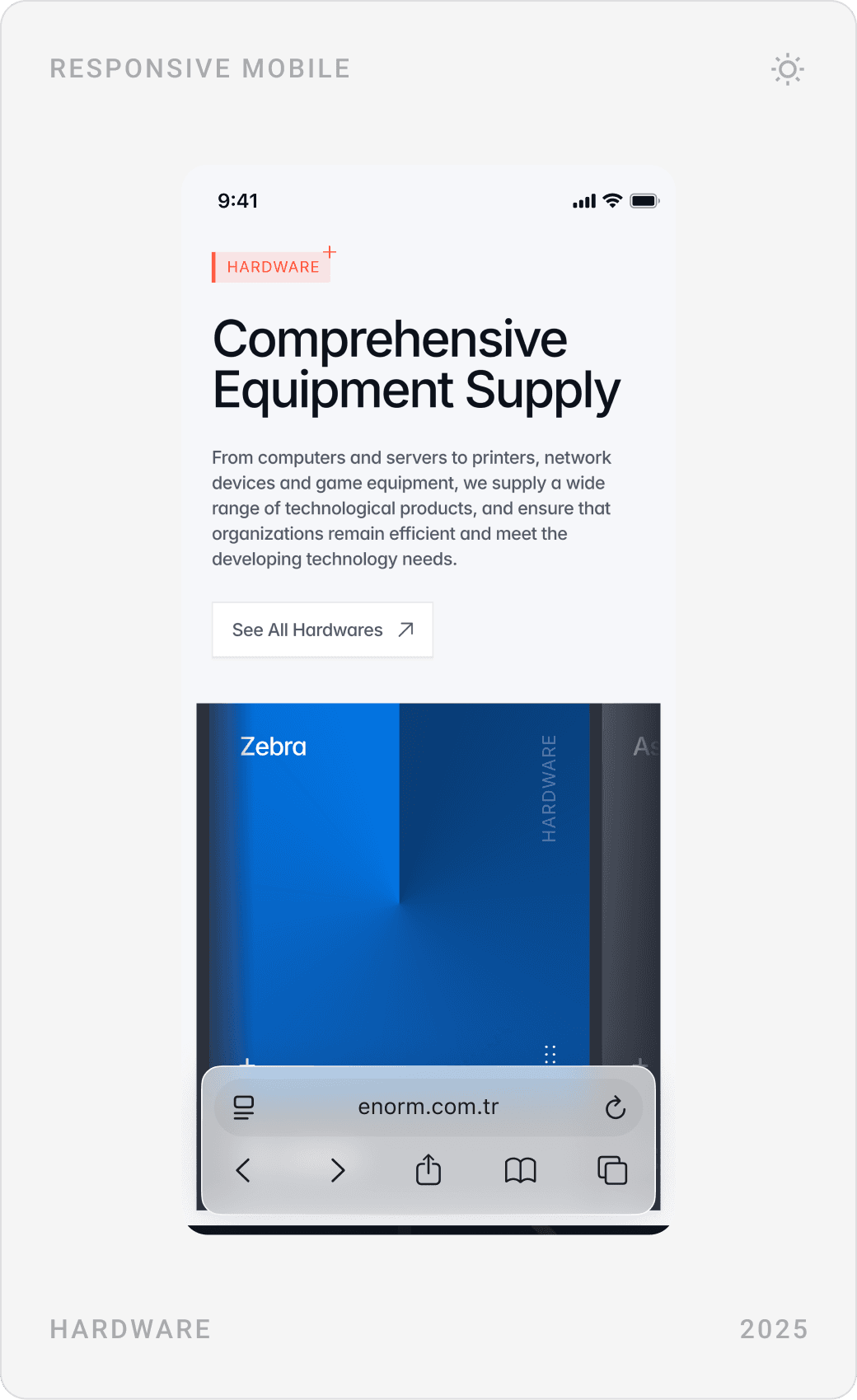 Mobile hardware section, “Corporate Consultancy and Special Solutions” and ERP and cloud consulting cards with Odoo and AWS