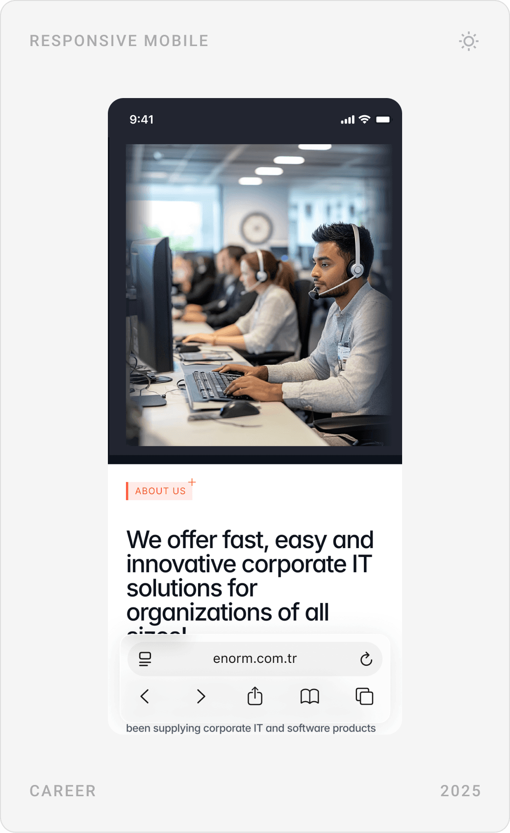Mobile careers page: “It’s never been a more exciting time to join Enorm”, office photo and company figures