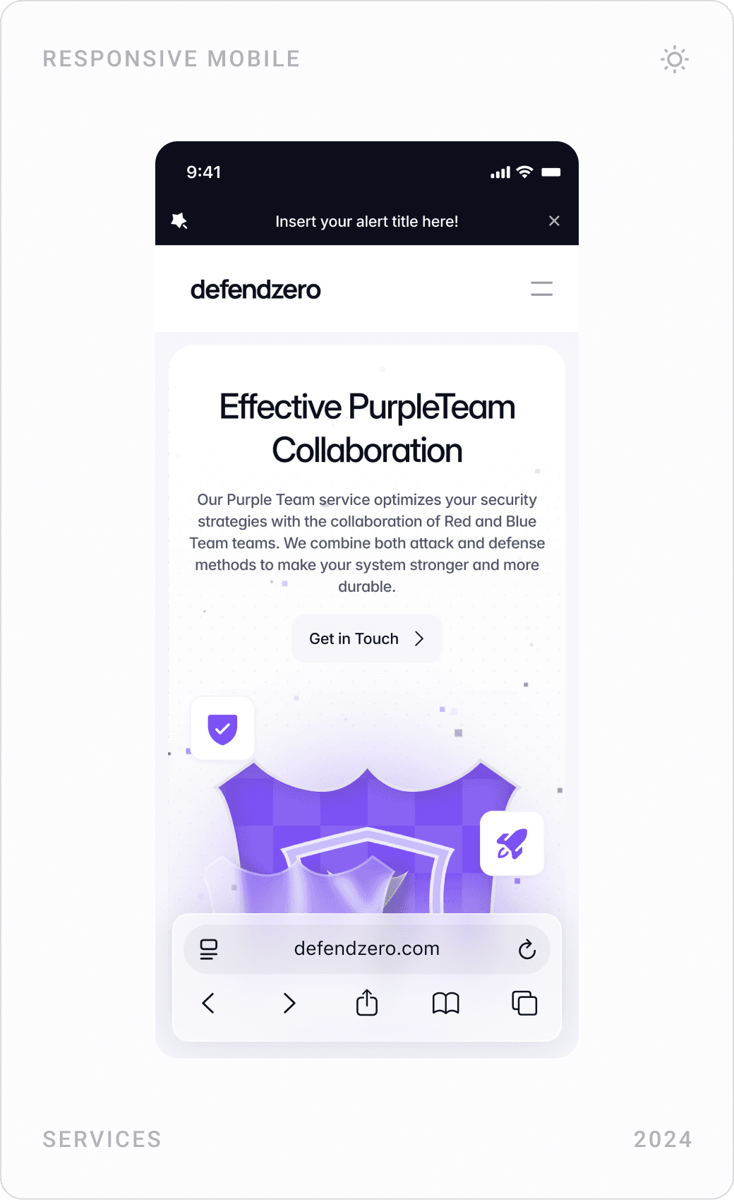 Purple Team mobile pages: hero, comprehensive security analysis and attack-defense tests, dynamic defense strategies