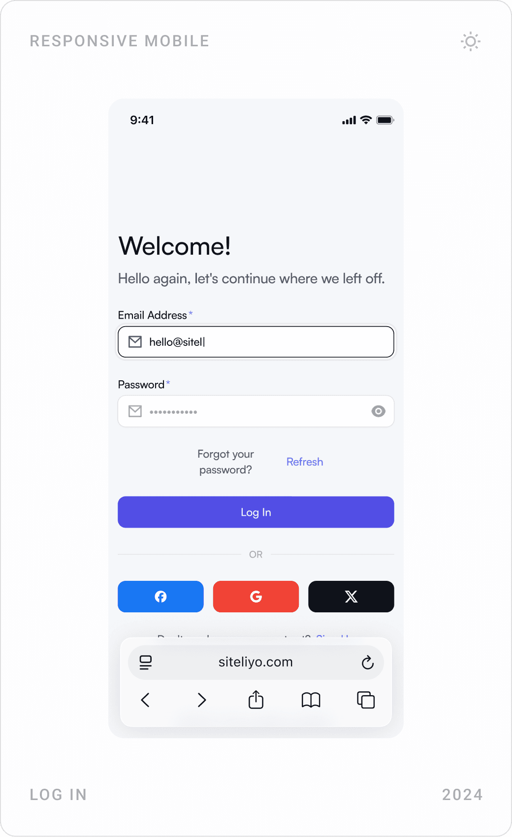 Mobile register, log in and “Don’t worry!” forgot password screens