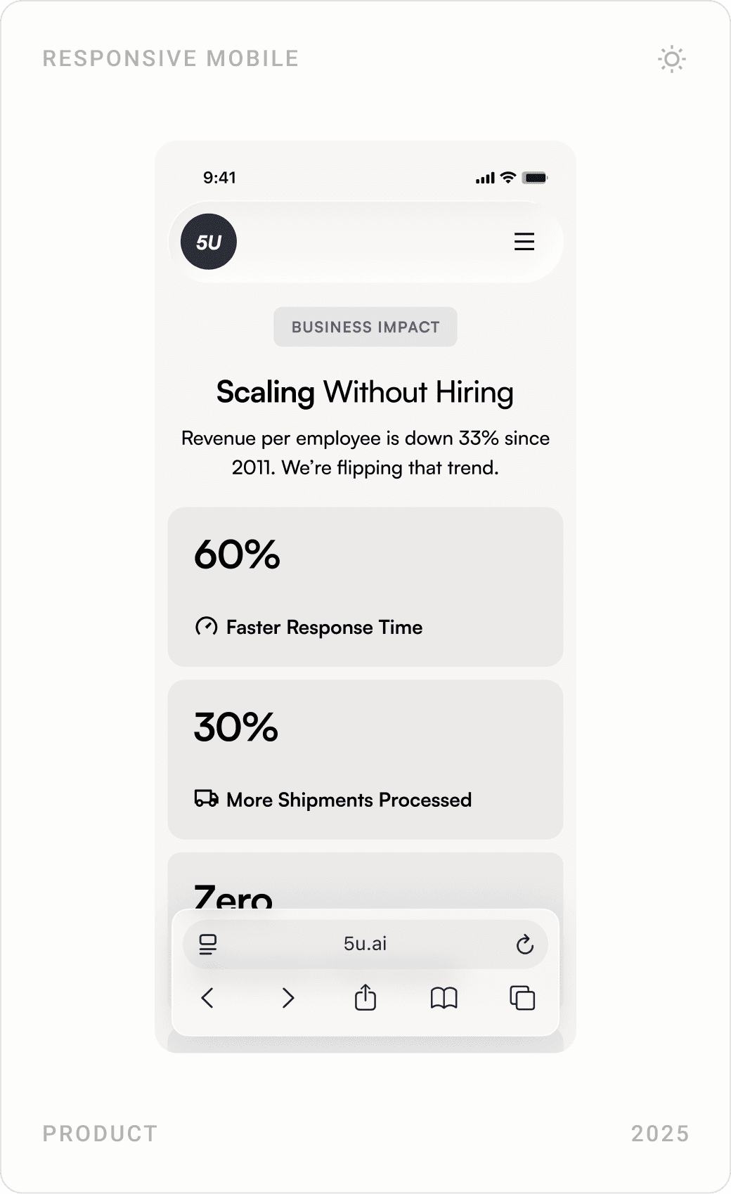 Mobile product and use-case pages for 5U AI