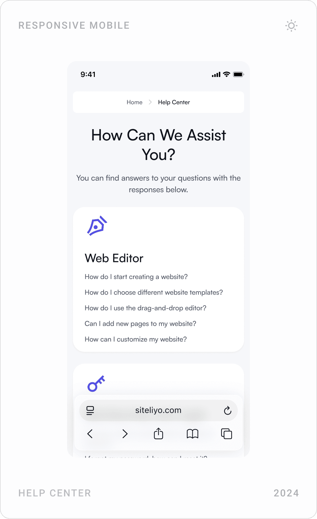 Mobile help center: topic list, expandable questions and an article on upgrading or downgrading a subscription