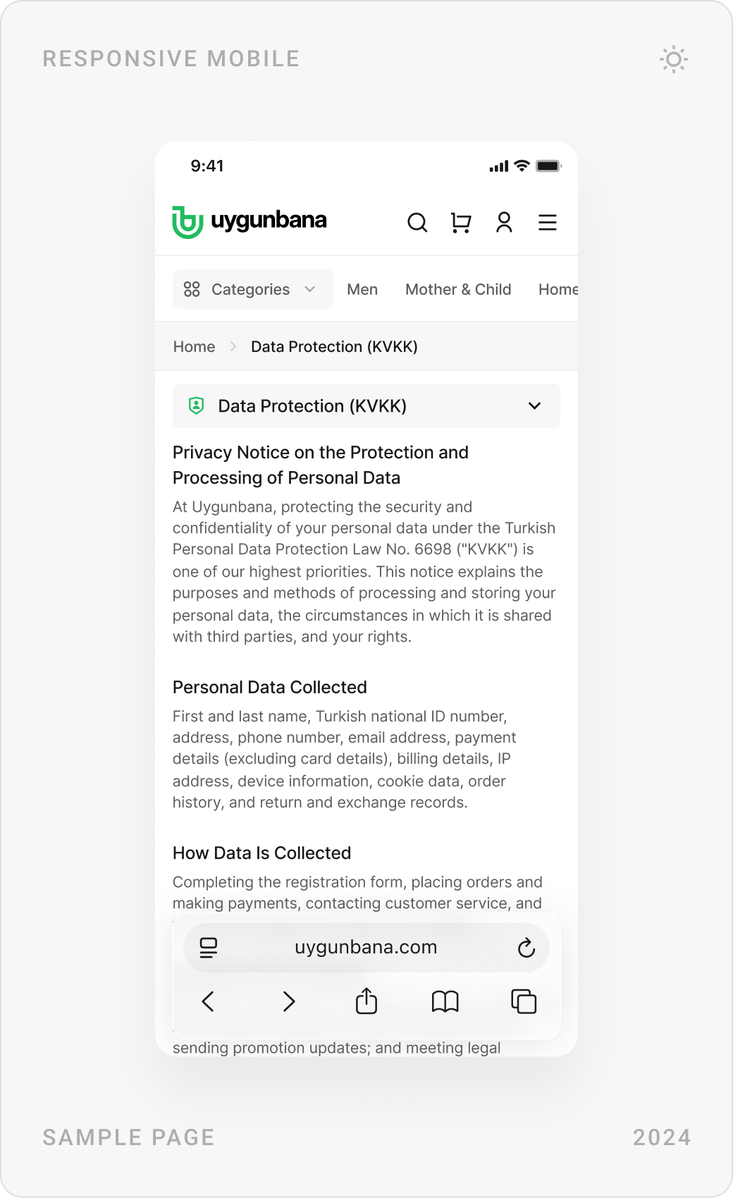 Mobile content pages: personal data protection notice (KVKK), About Us and What We Offer