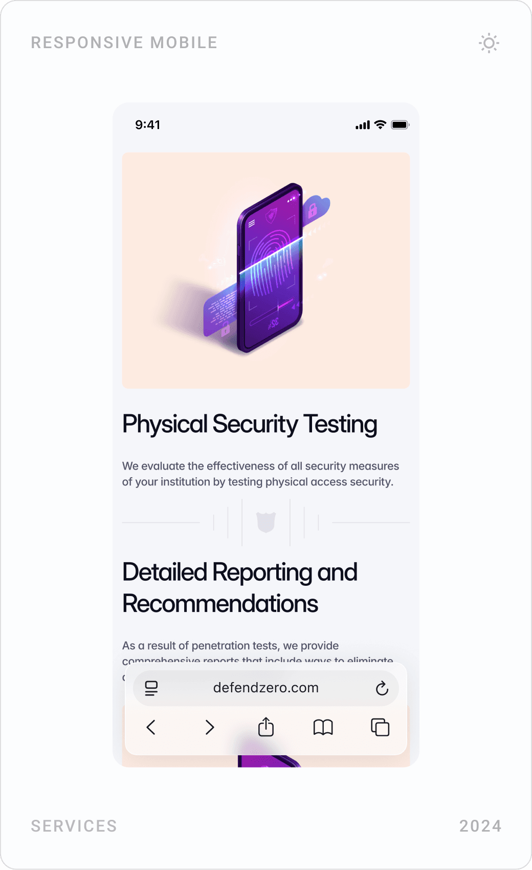 Penetration Test mobile pages: hero, network vulnerability analysis and application security testing, physical security testing and reporting