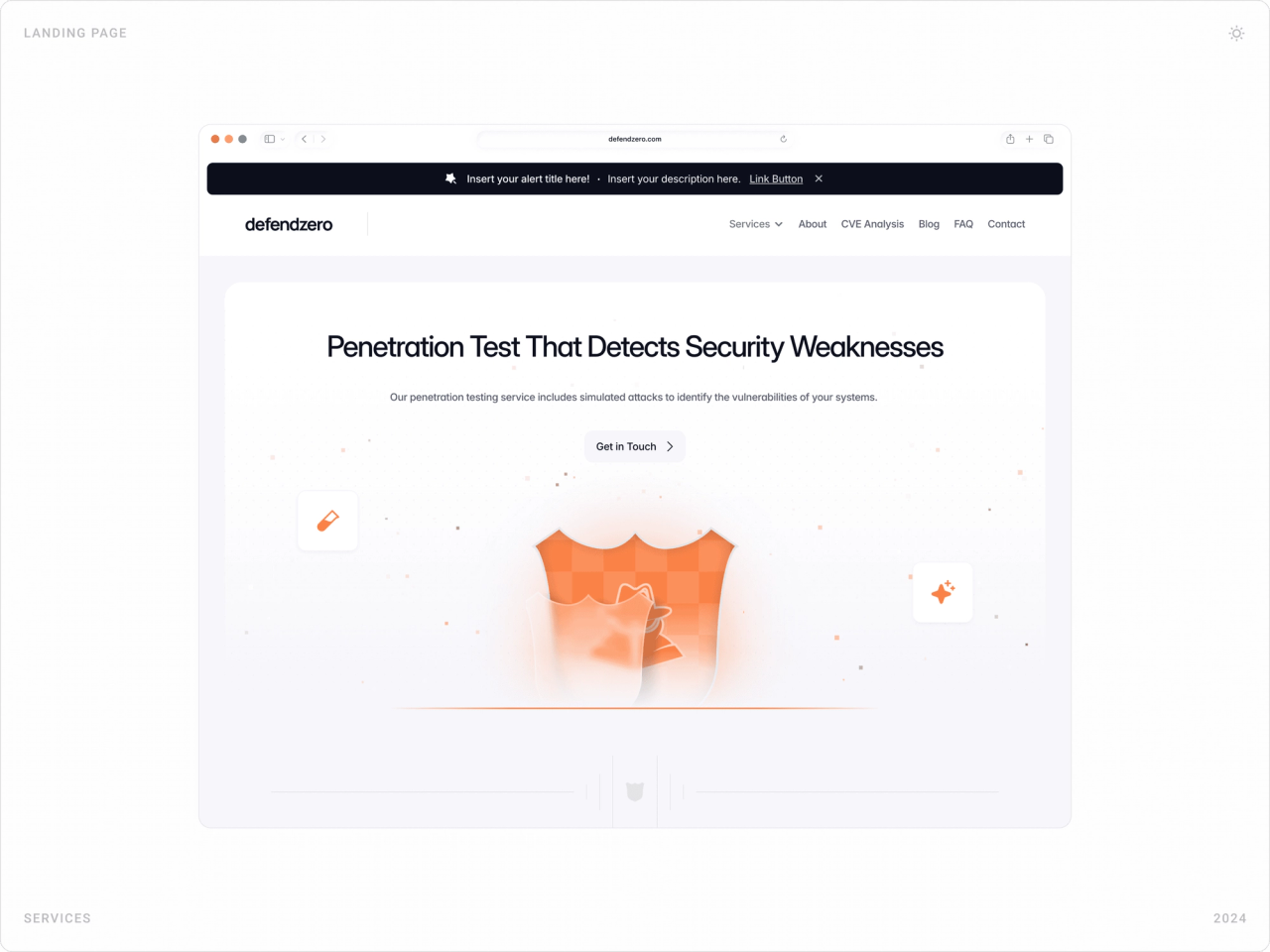 Penetration Test service page: “Penetration Test That Detects Security Weaknesses” with an orange 3D shield