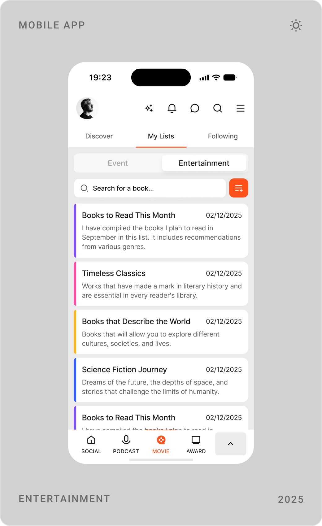 Events screen with featured and popular events, nearby events list and entertainment book lists