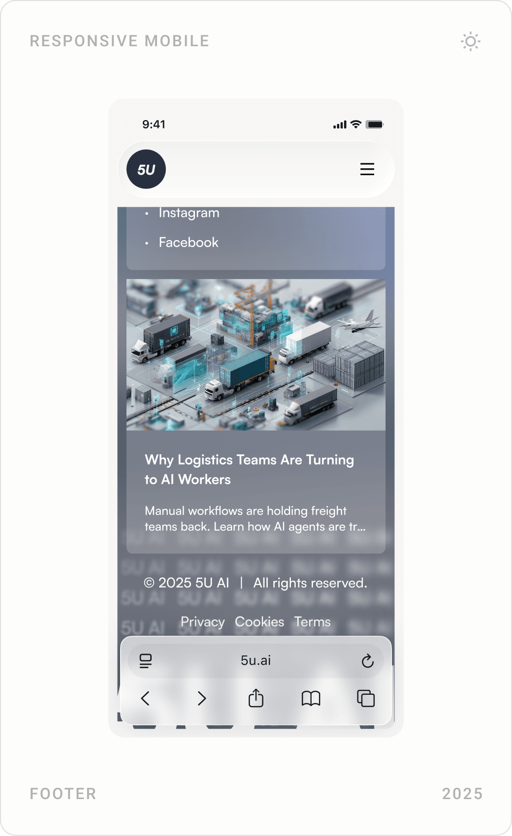 Mobile demo call to action, navigation and footer