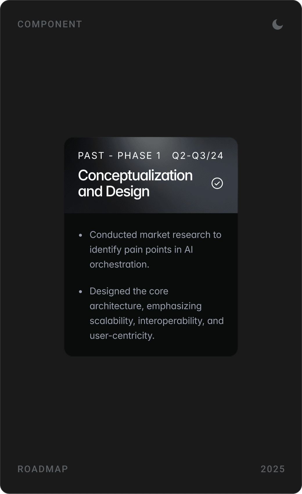 Roadmap cards: past phase “Conceptualization and Design”, current “Beta Phase” and future “Full Launch”