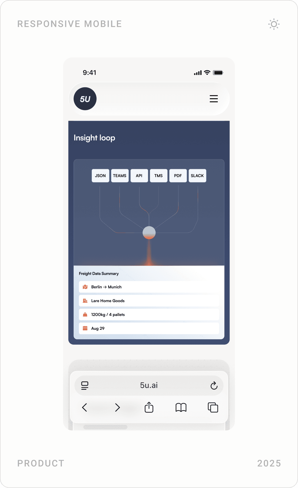 Mobile product screens: use-case result card, insight loop and AI agent builder