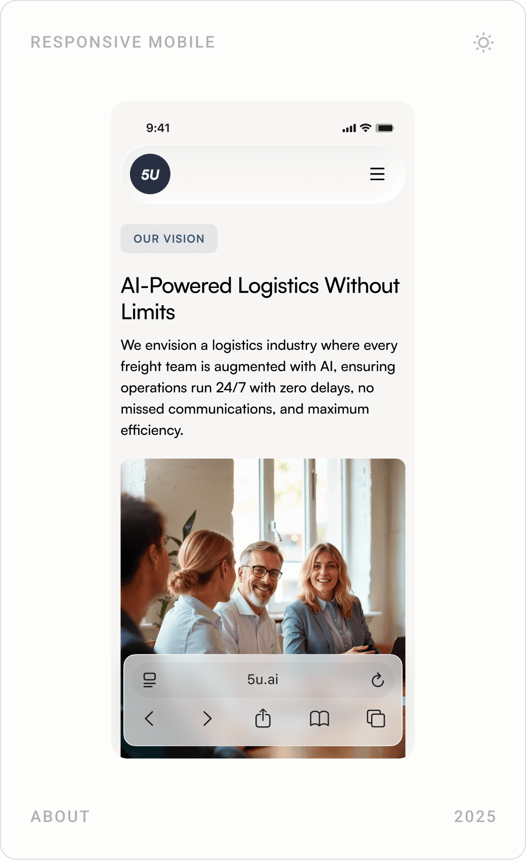 Mobile vision and team sections of the 5U AI about page