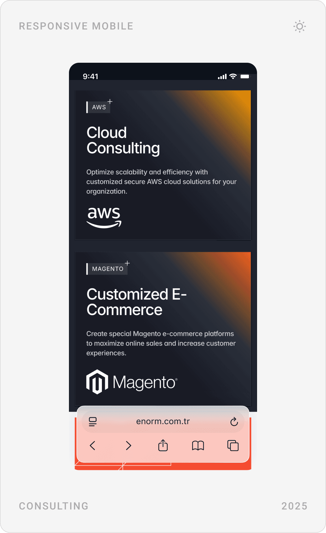 Mobile cloud and e-commerce consulting cards, “Some perfect customers” partners section and a grid of customer logos