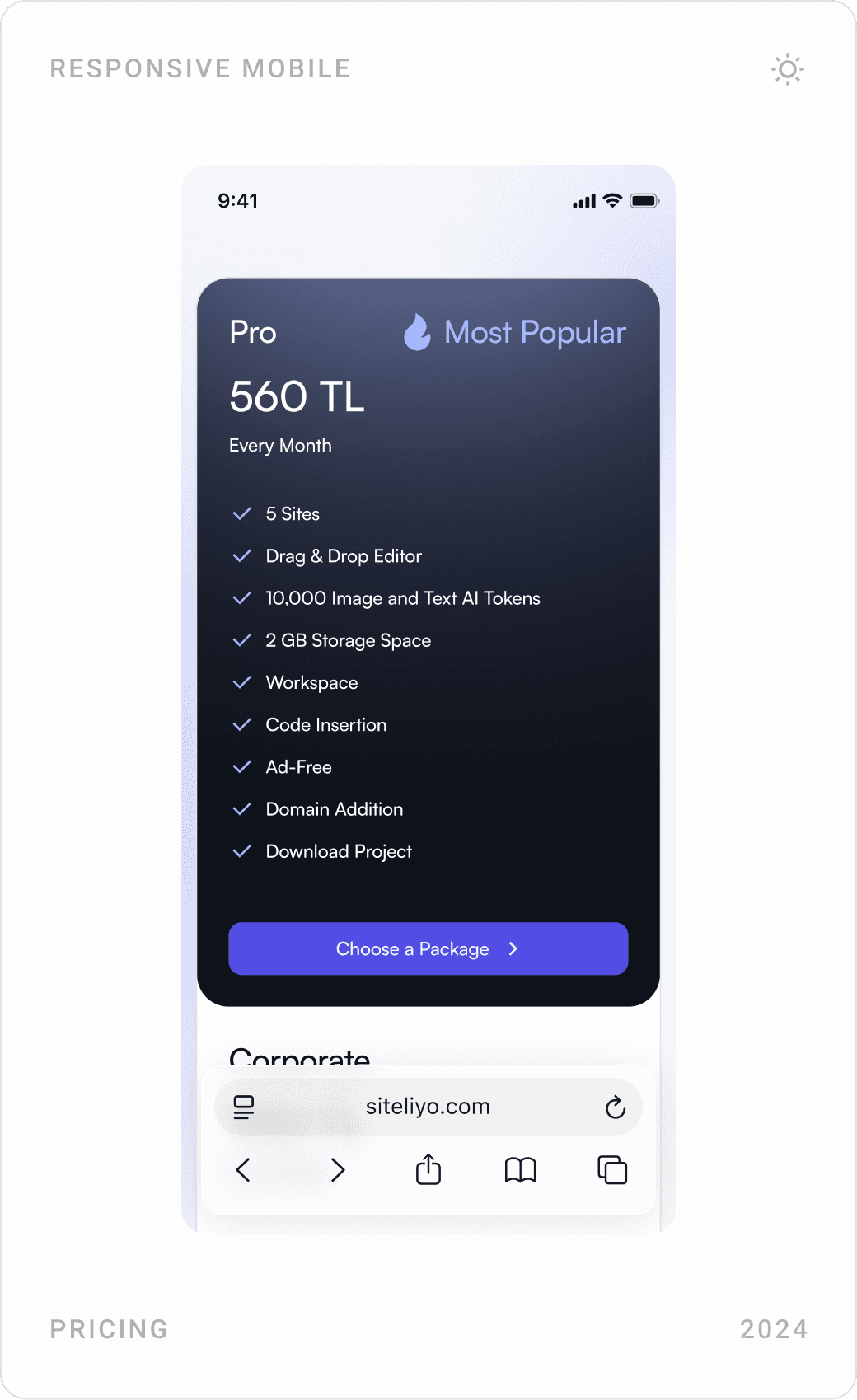 Mobile pricing: trial plan card, the most popular Pro plan card and a package feature comparison table