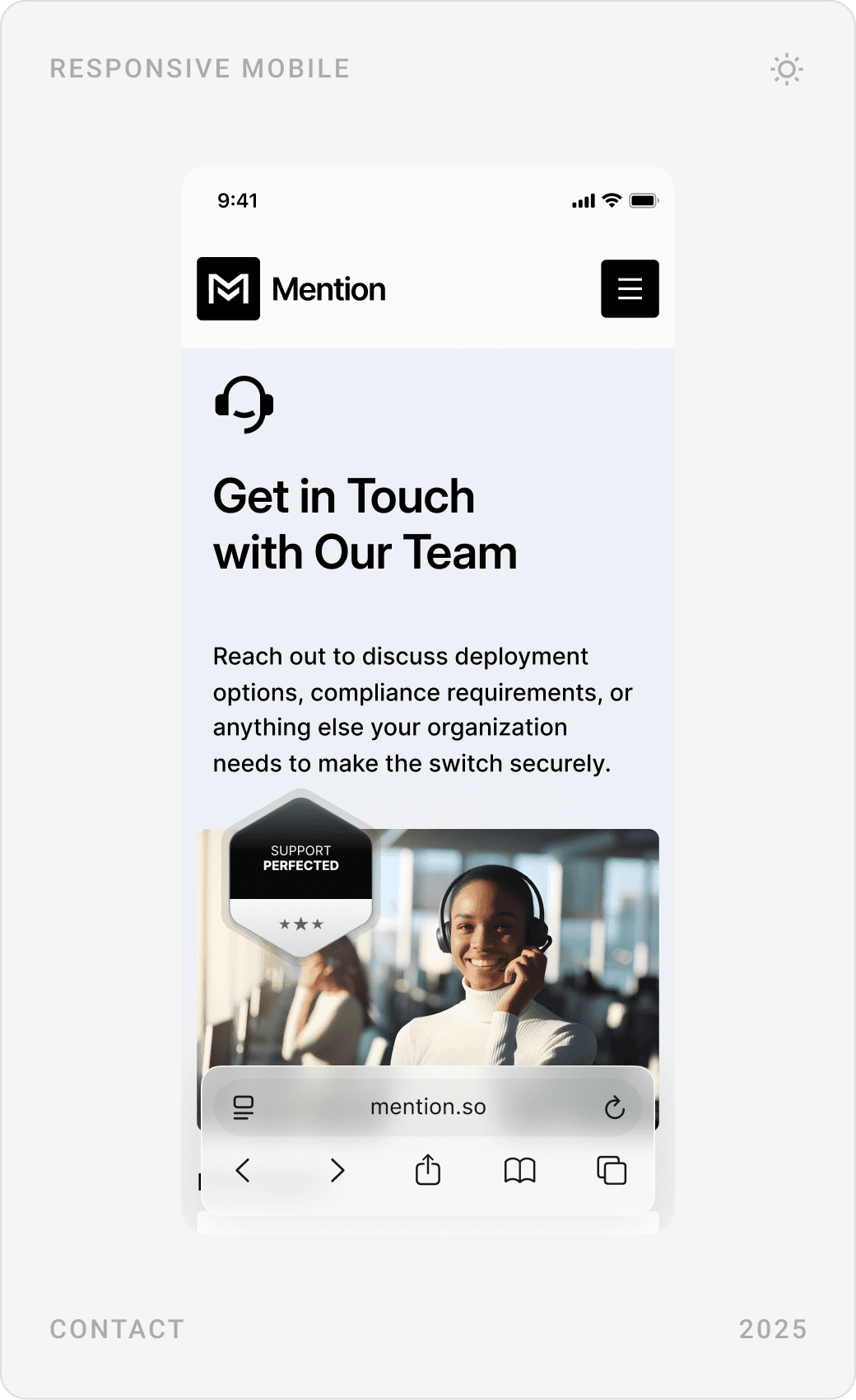 Mobile contact page: “Get in Touch with Our Team” intro, the lead form fields, and the trust section with partner logos