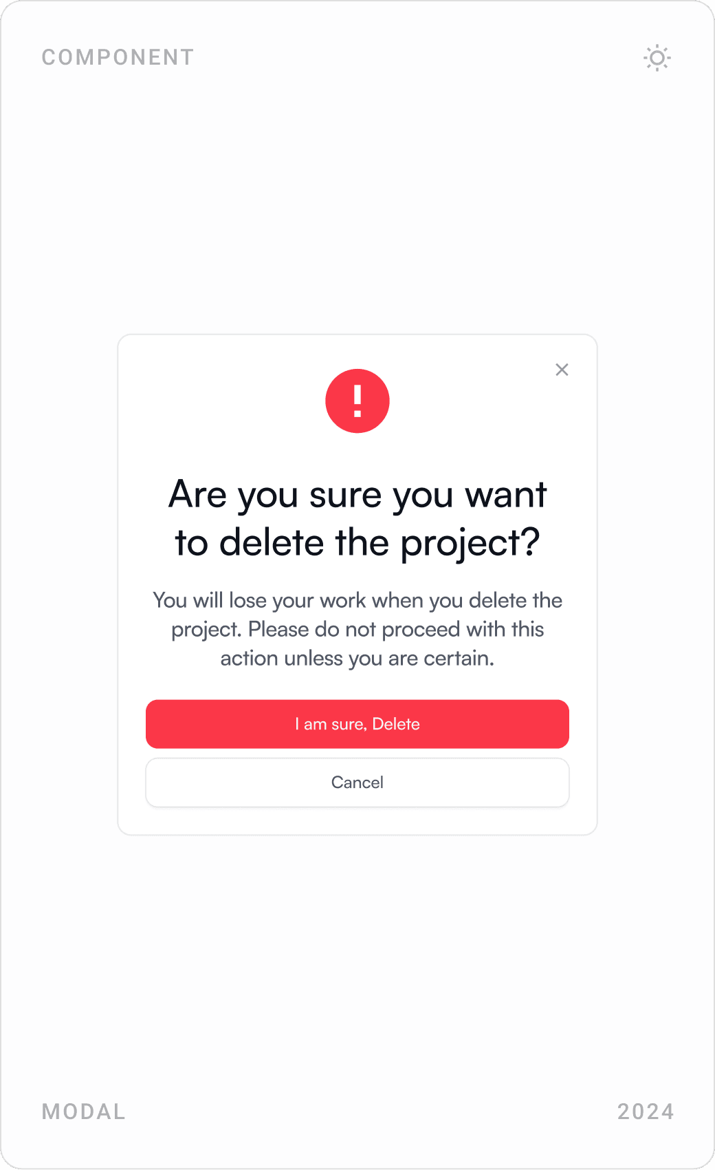 Project settings for form delivery email and publishing status, and a “delete the project?” confirmation modal