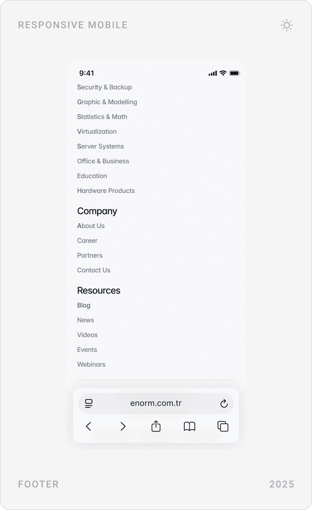 Mobile newsletter sign-up, footer with company description and certification badges, and footer link lists