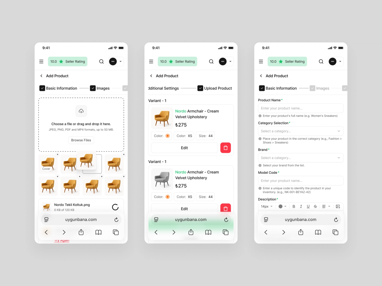 Uygunbana · Mobil Ürün Ekleme Akışı