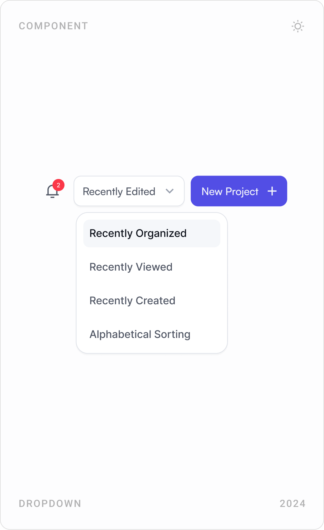 Dashboard components: sort dropdown, collapsed icon sidebar and workspace switcher with a “New Workspace” button