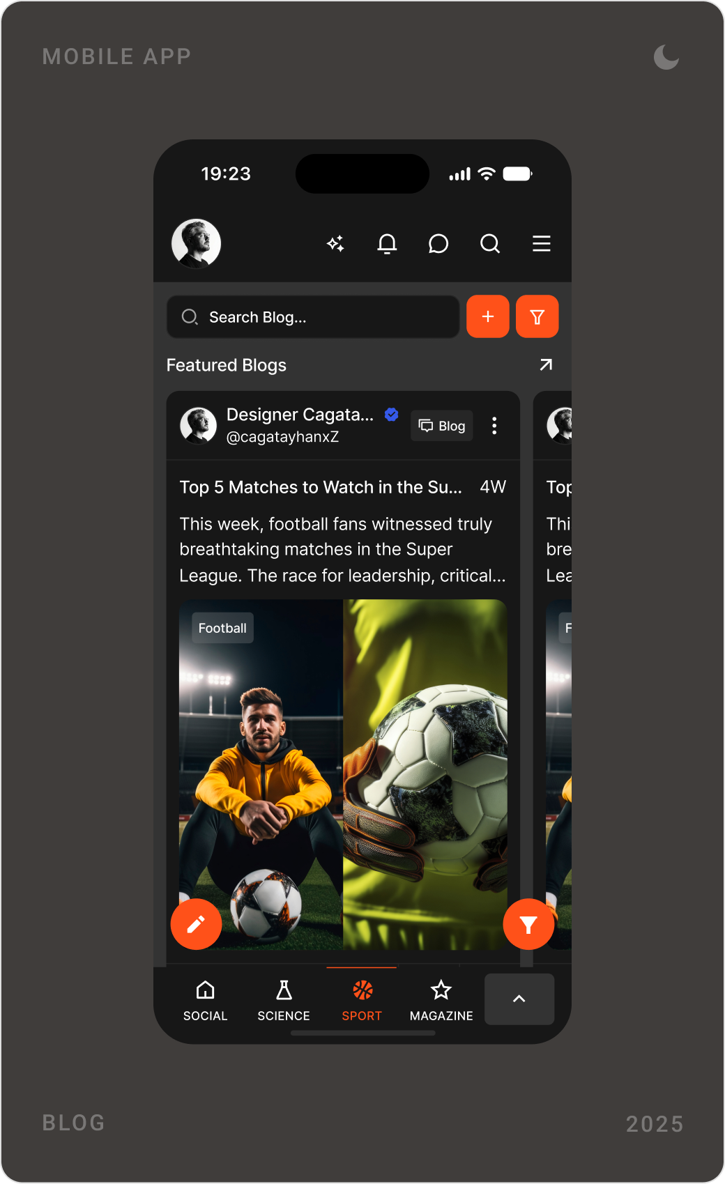 Dark mode shop with featured products, a blog with featured posts and a product detail page for an armchair