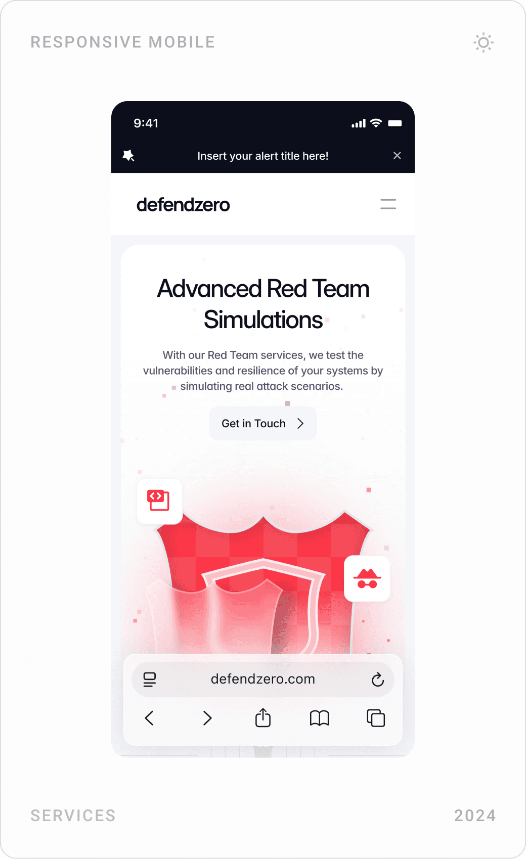 Red Team mobile pages: hero, attack simulations and social engineering tactics, vulnerability reporting and real-time training