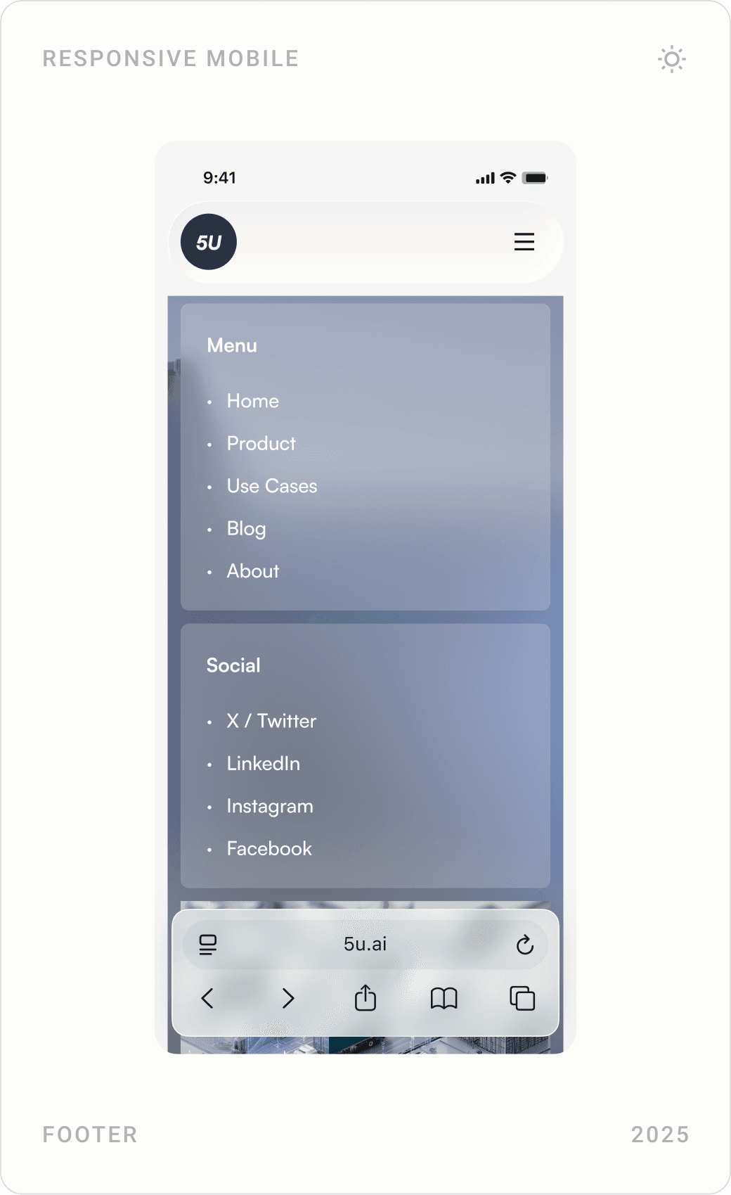 Mobile demo call to action, navigation and footer