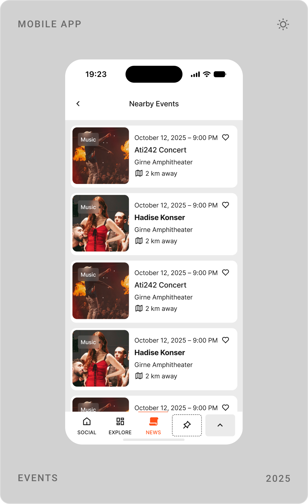 Events screen with featured and popular events, nearby events list and entertainment book lists