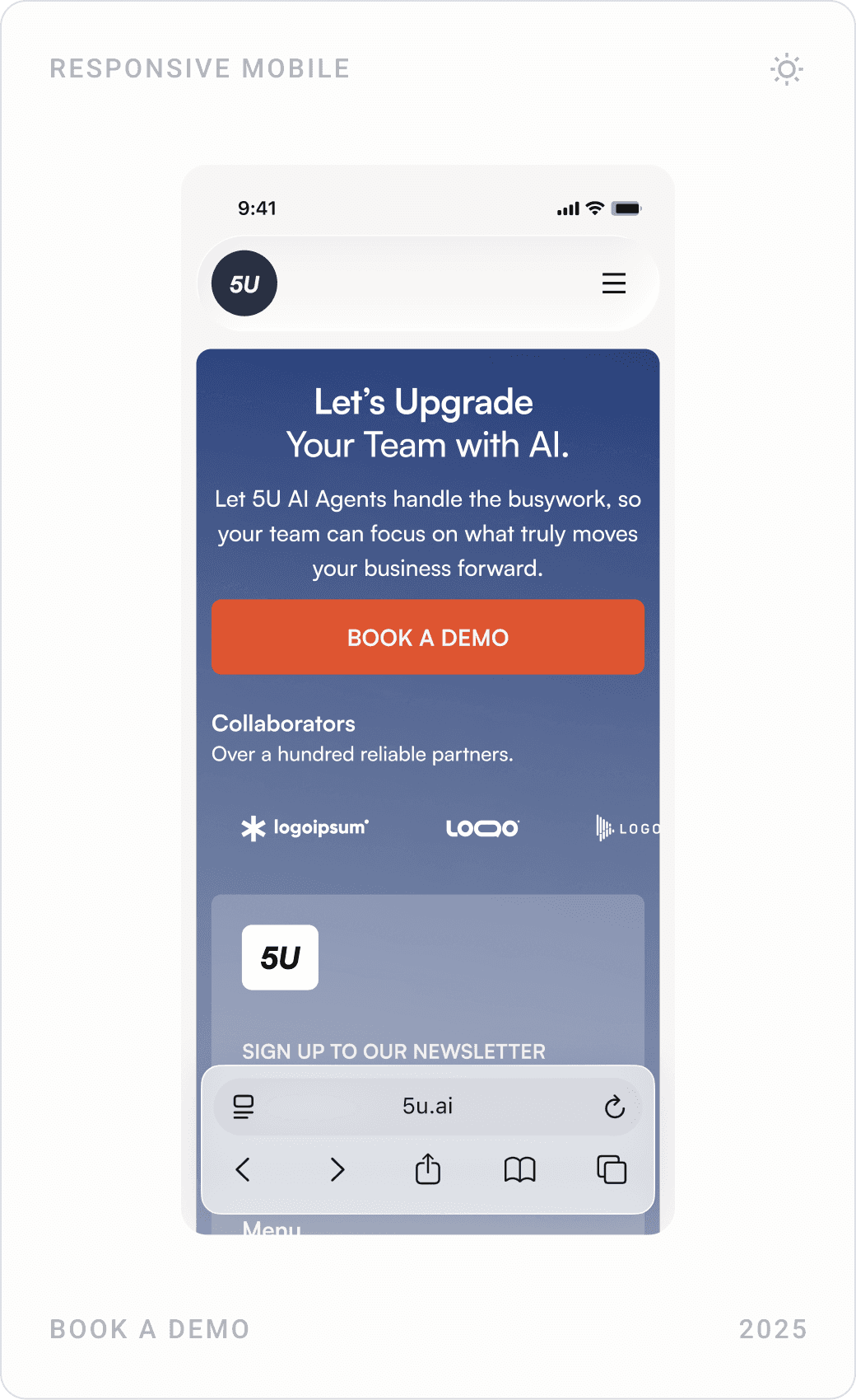 Mobile demo call to action, navigation and footer