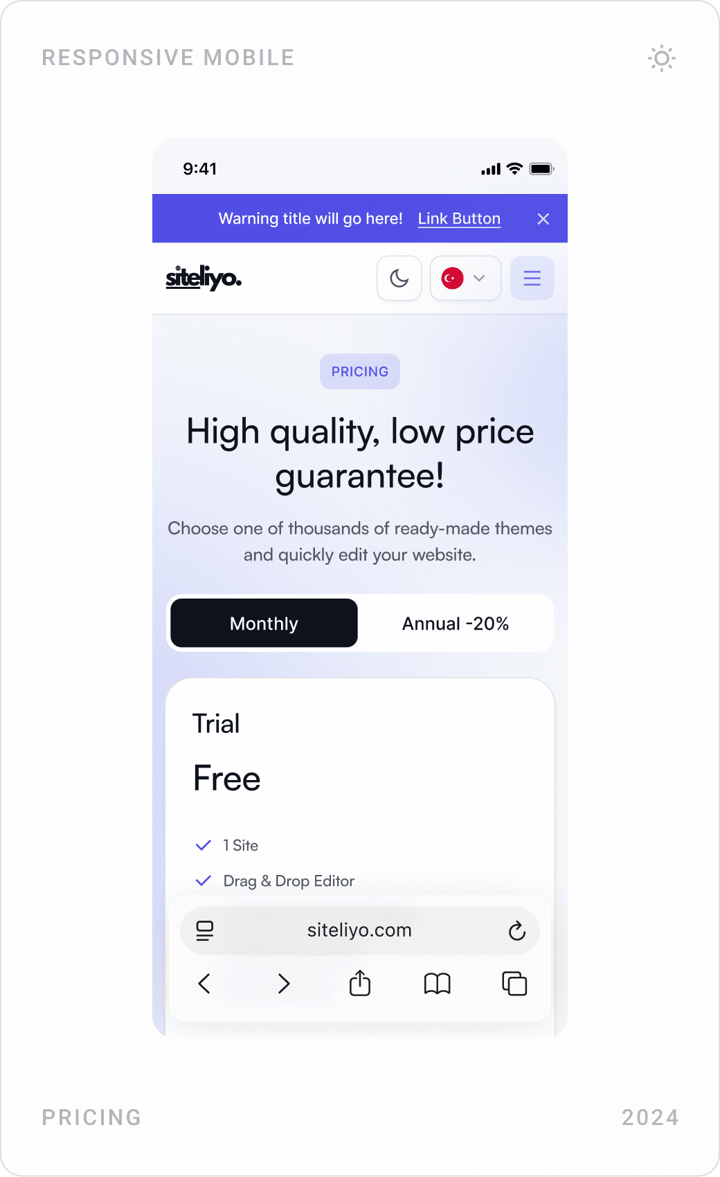 Mobile pricing: trial plan card, the most popular Pro plan card and a package feature comparison table