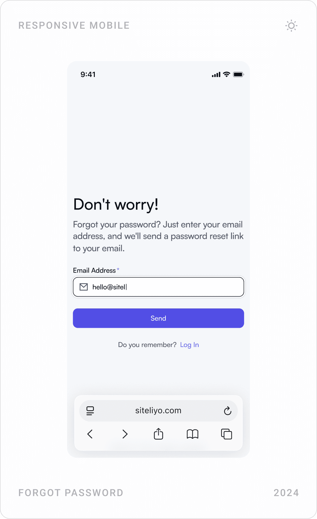Mobile register, log in and “Don’t worry!” forgot password screens