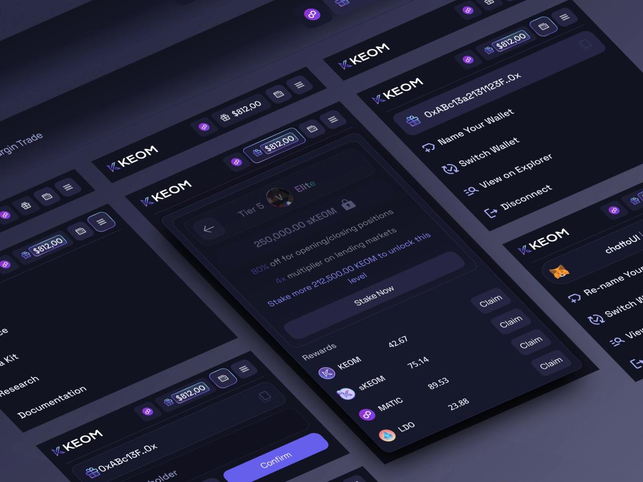 KEOM Protocol · Web3 Mobil Header Menü Bileşenleri