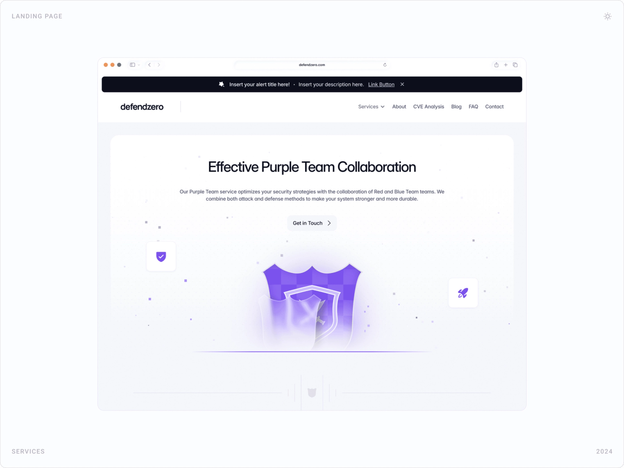 Purple Team service page: “Effective Purple Team Collaboration” with a purple 3D shield