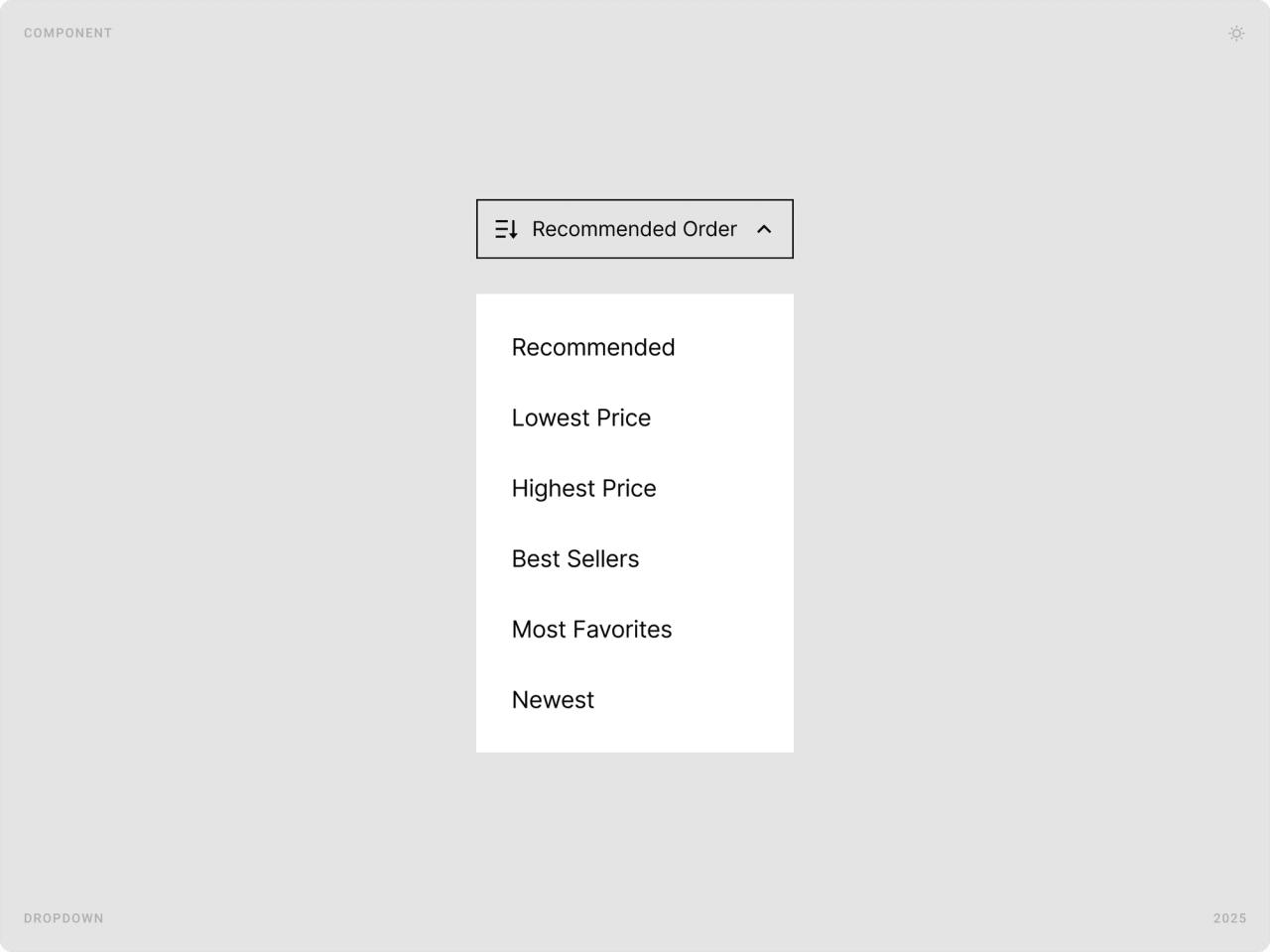 Sort dropdown with options: recommended, lowest price, highest price, best sellers, most favourites and newest