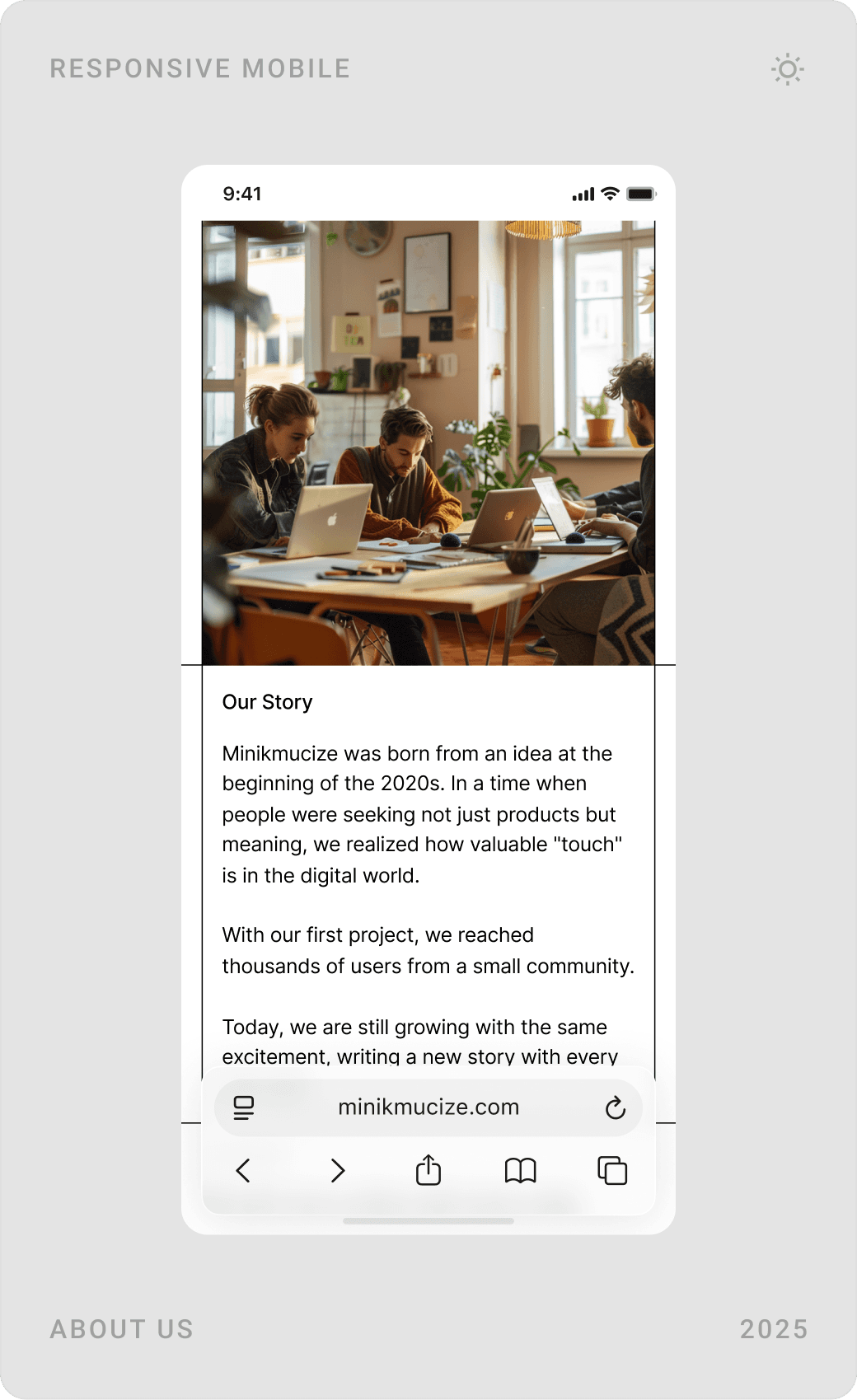 Mobile campaigns and offers page, “Our Story” about page, and a two-product comparison screen