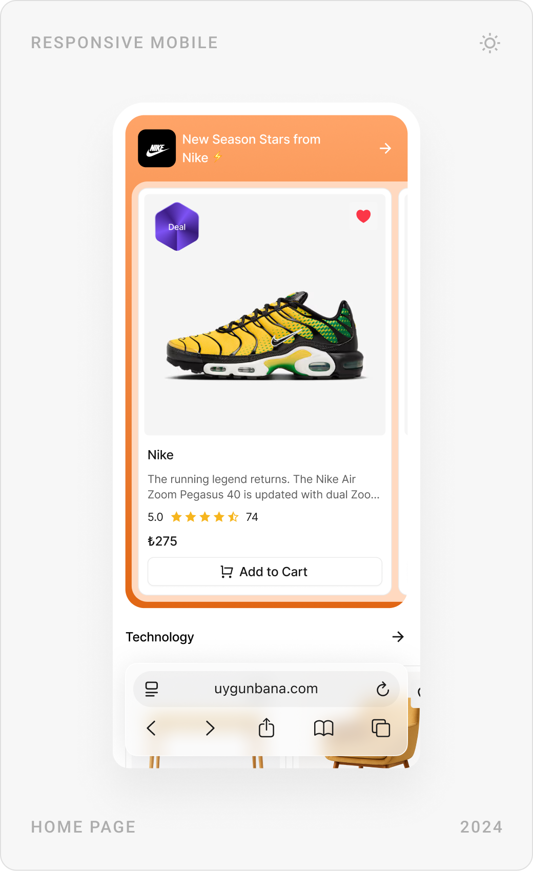 Mobile homepage with a campaign banner, today's deals with product cards and a promoted Nike product