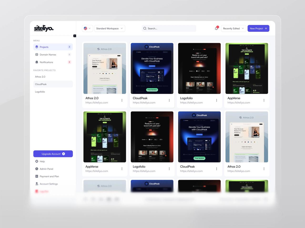 Siteliyo · Site Oluşturucu Projeler Sayfası
