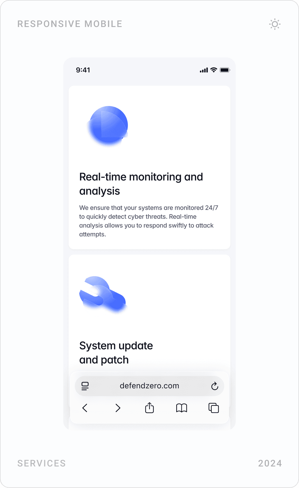 Blue Team mobile pages: hero, real-time monitoring and system patching, incident management and proactive defense strategies