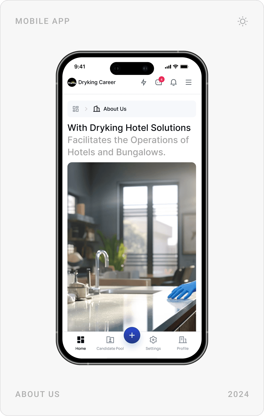 Mobile contact page with map and address, About Us page, and User Agreement text page