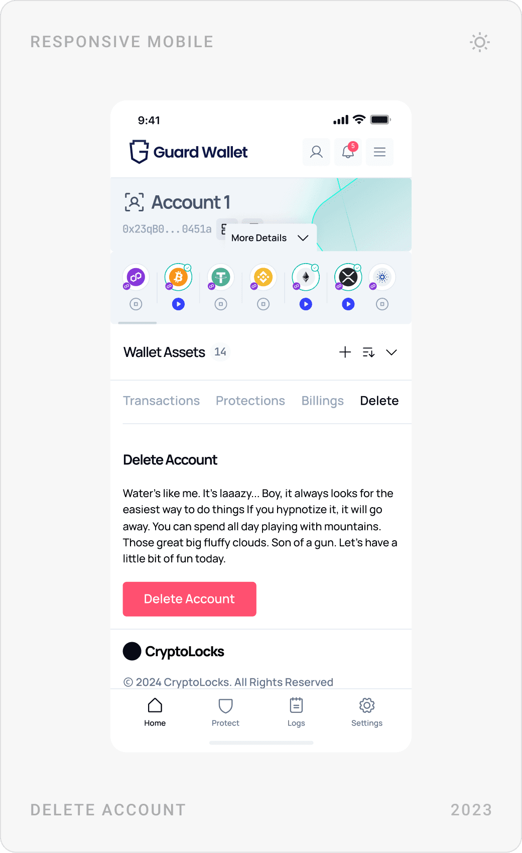 Responsive mobile dashboard menu, notification settings, and Delete Account screen