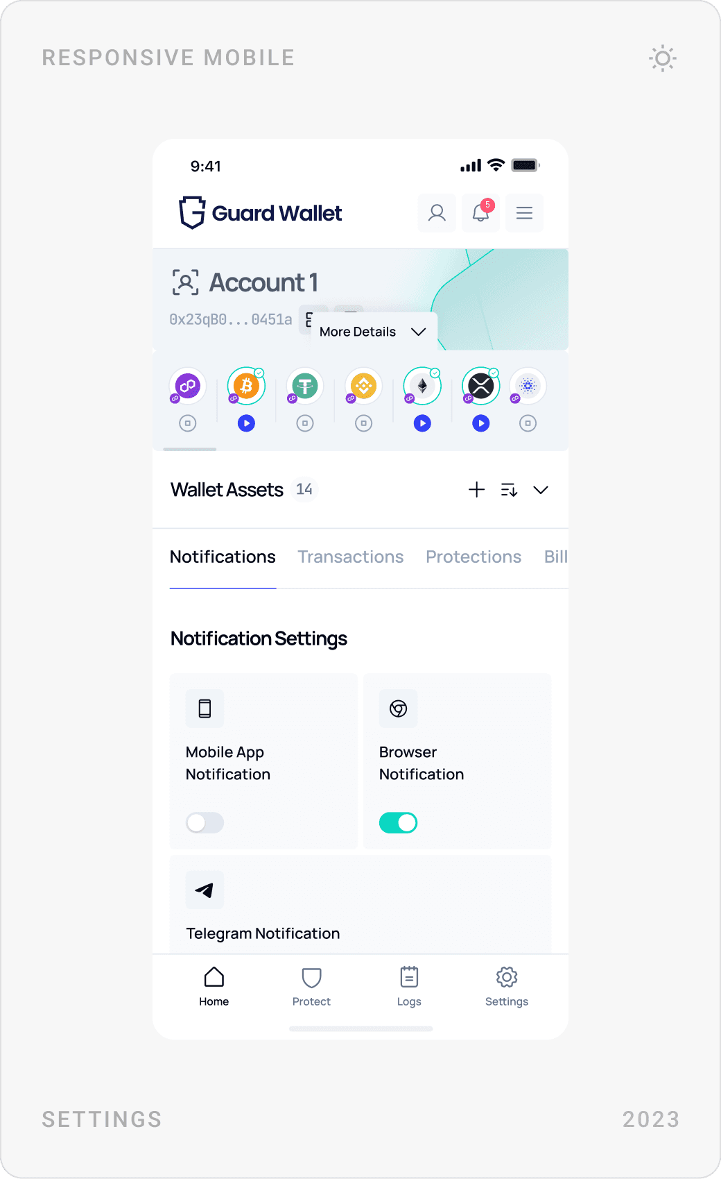 Responsive mobile dashboard menu, notification settings, and Delete Account screen