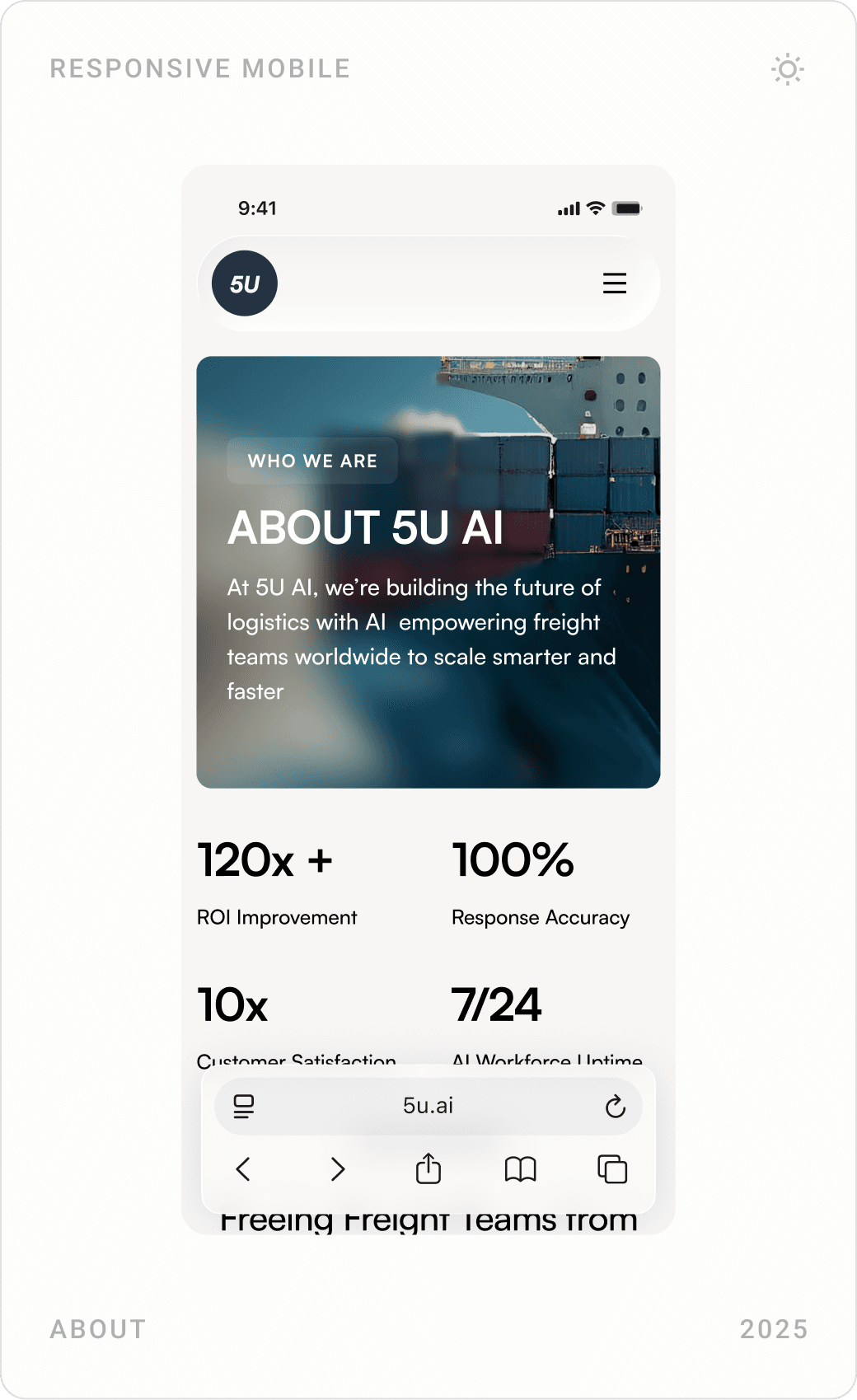 Mobile about page: mission, numbers and team
