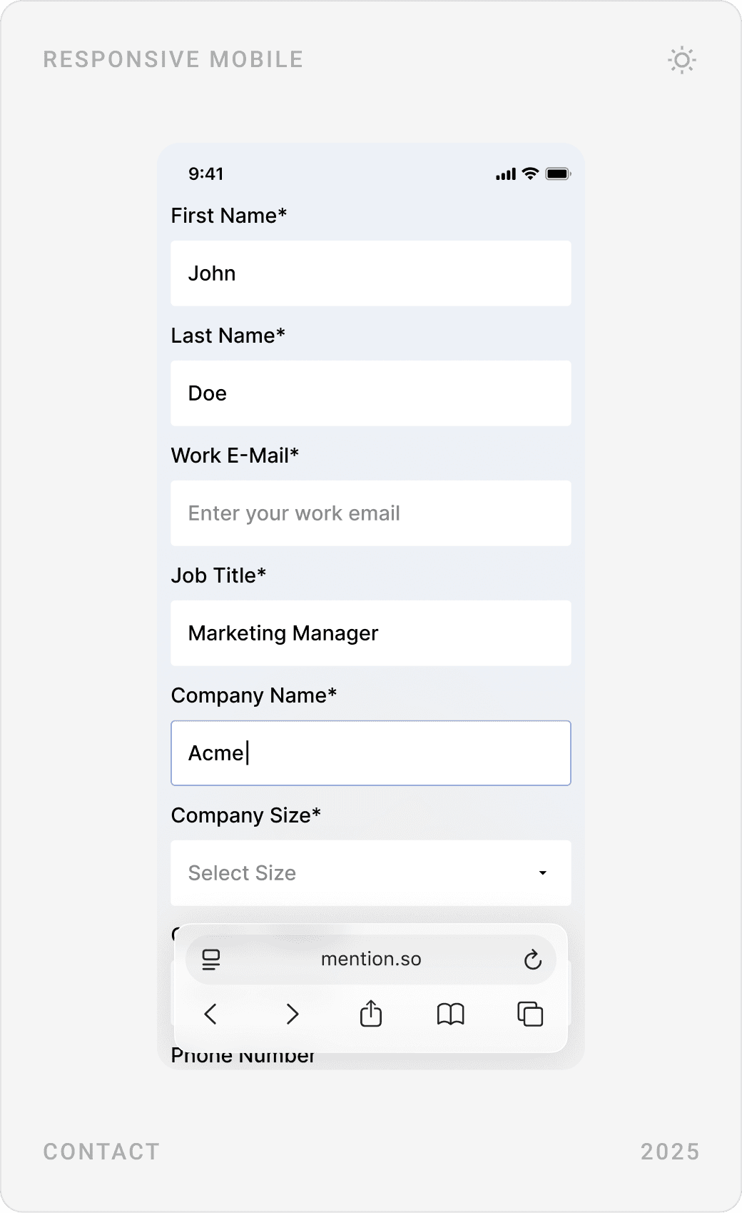 Mobile contact page: “Get in Touch with Our Team” intro, the lead form fields, and the trust section with partner logos