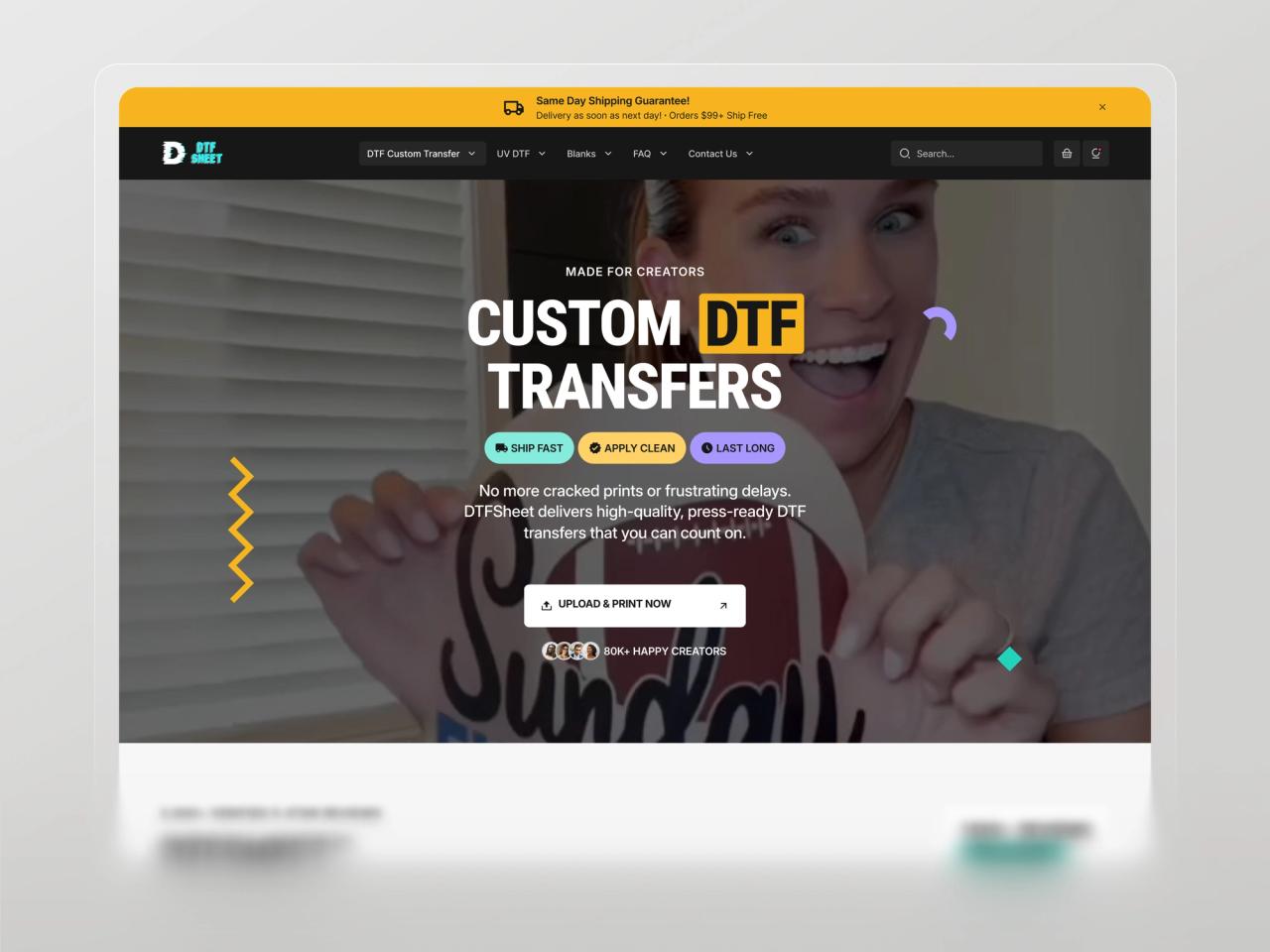 DTFSheet · DTF Transfer Hero Bölümü