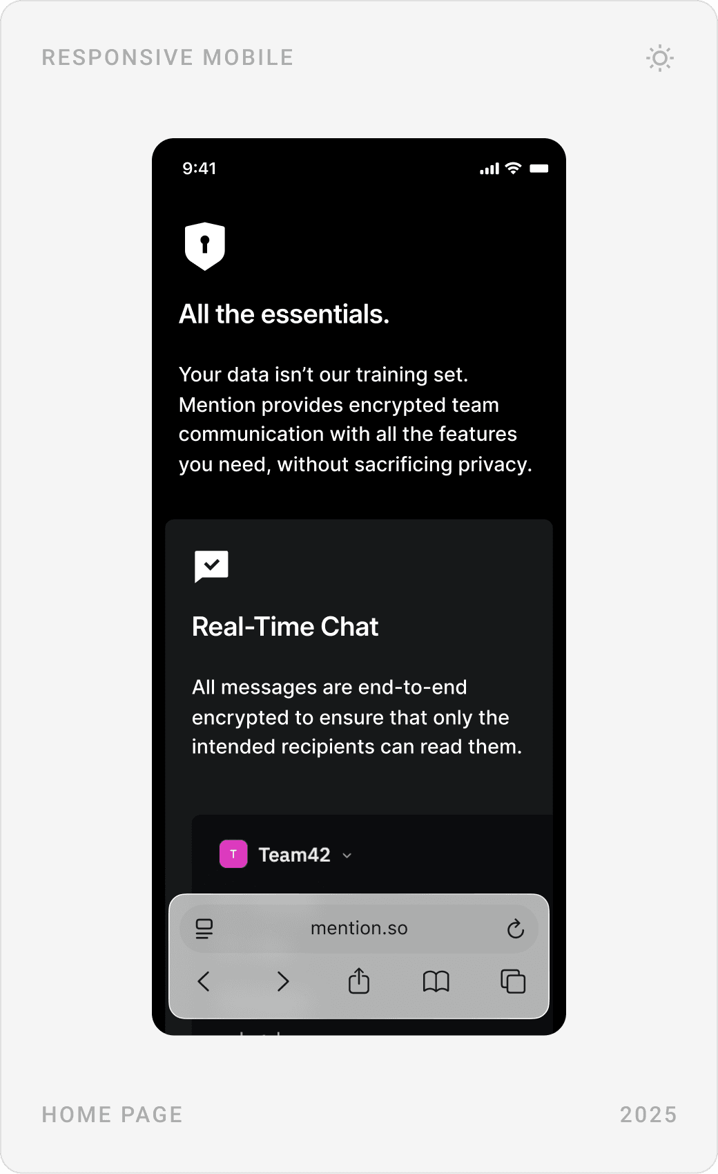 Mobile feature cards: end-to-end encryption with free trial, local key management and automatic key rotations, and real-time chat