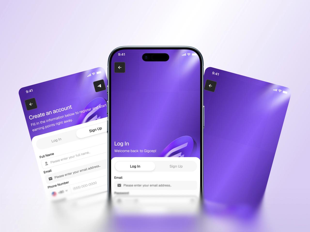Gigcep · Giriş ve Kayıt Ekranları