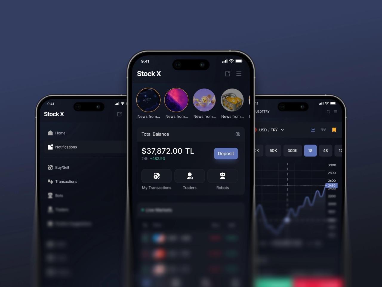 Stock X · Borsa Uygulaması Cüzdan Ekranları