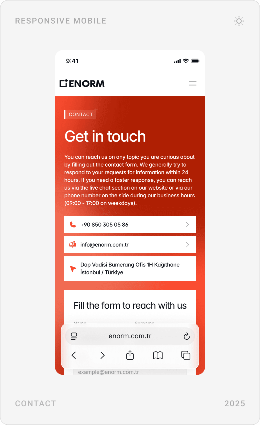 Mobile contact page, contact form and the Solutions page with the Security & Backup category