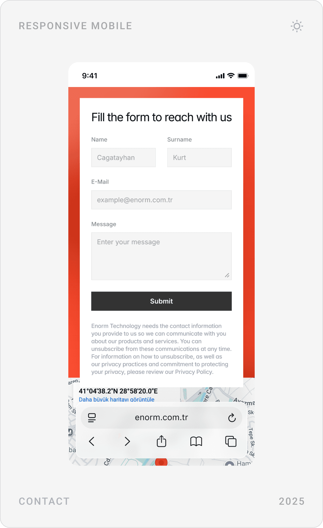 Mobile contact page, contact form and the Solutions page with the Security & Backup category