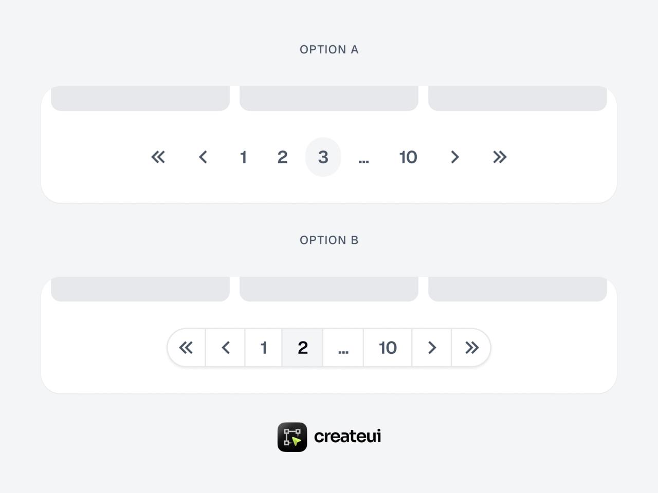 Two design options side by side for the Pagination and Slider components