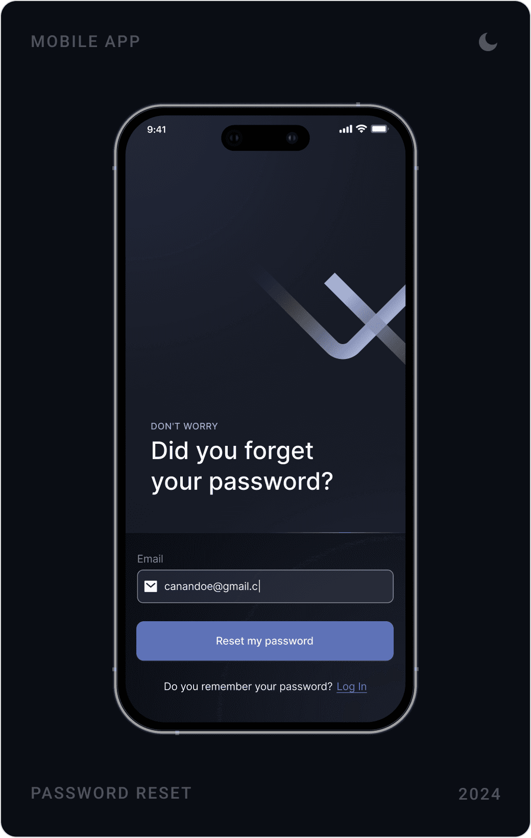 Dark “Log In Again”, “Did you forget your password?” and “Sign Up Now” screens with the Stock X mark