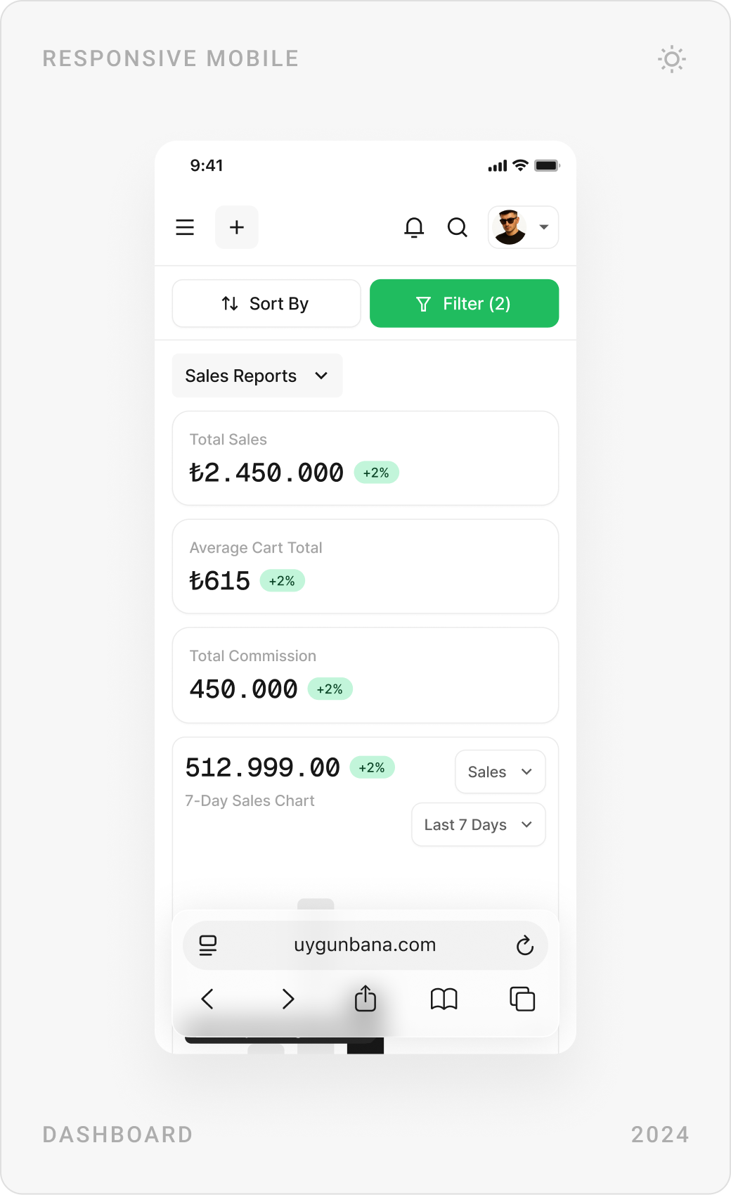 Mobile admin screens: sales report with commission, editing the About section of the website, and store approval details