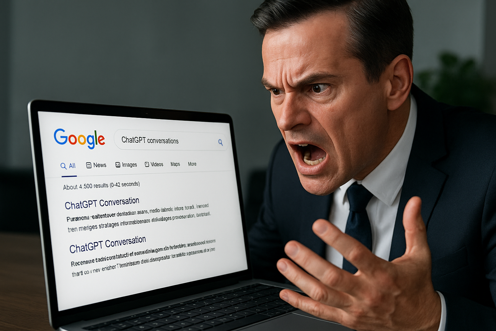 Homme furieux de voir ses conversations chat gpt sur google 